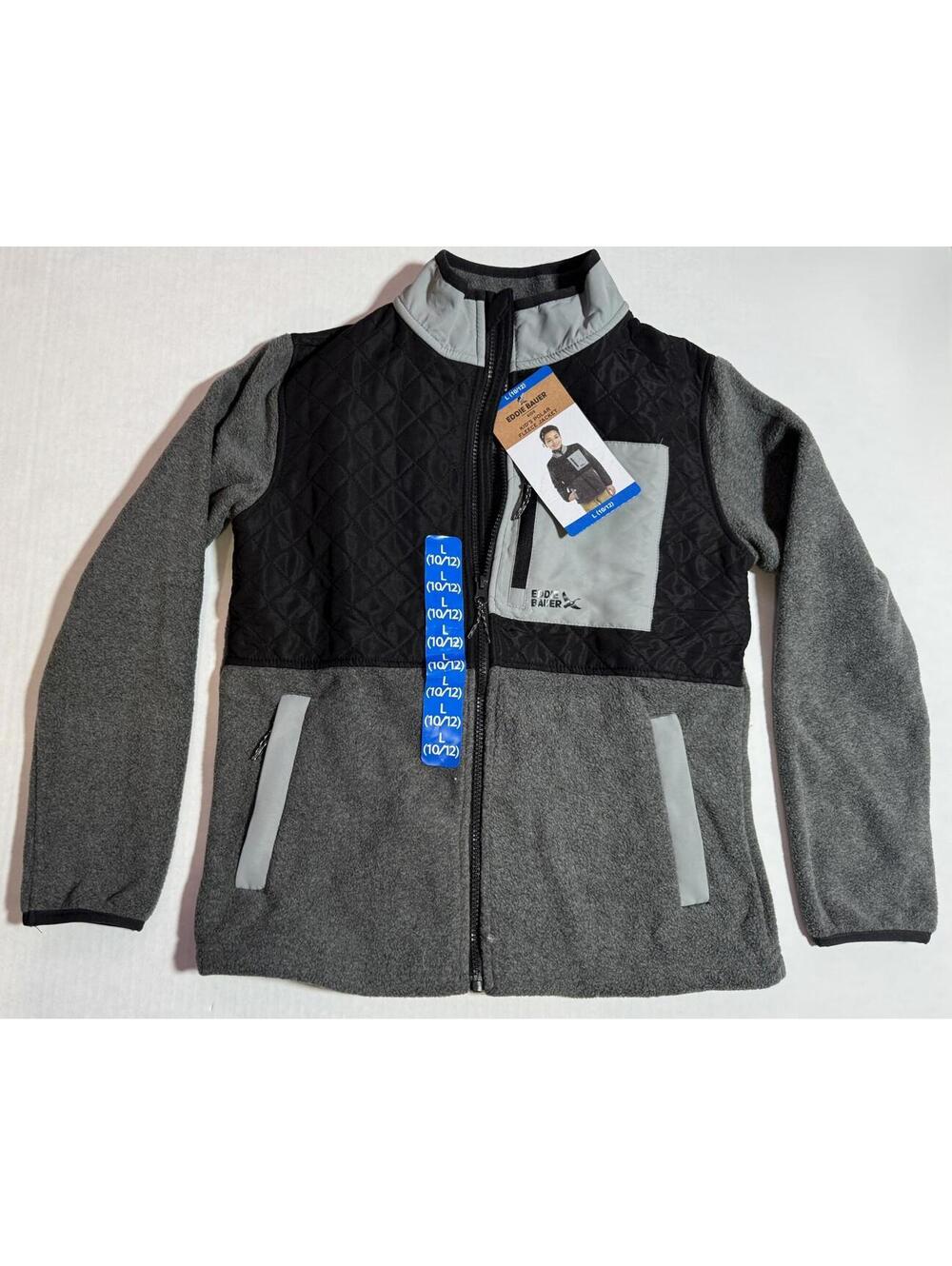 Eddie Bauer Boys Polar Fleece Jacket Gray & Black Size L  (10/12) NWT NEW!!
